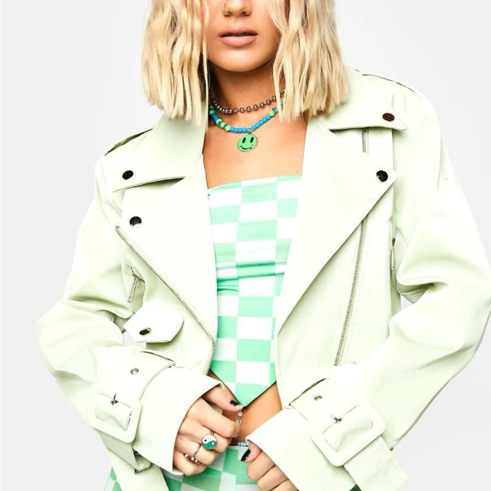 Azalea Wang Sage Green Moto Jacket Dolls Kill Rare Sold Out Size S